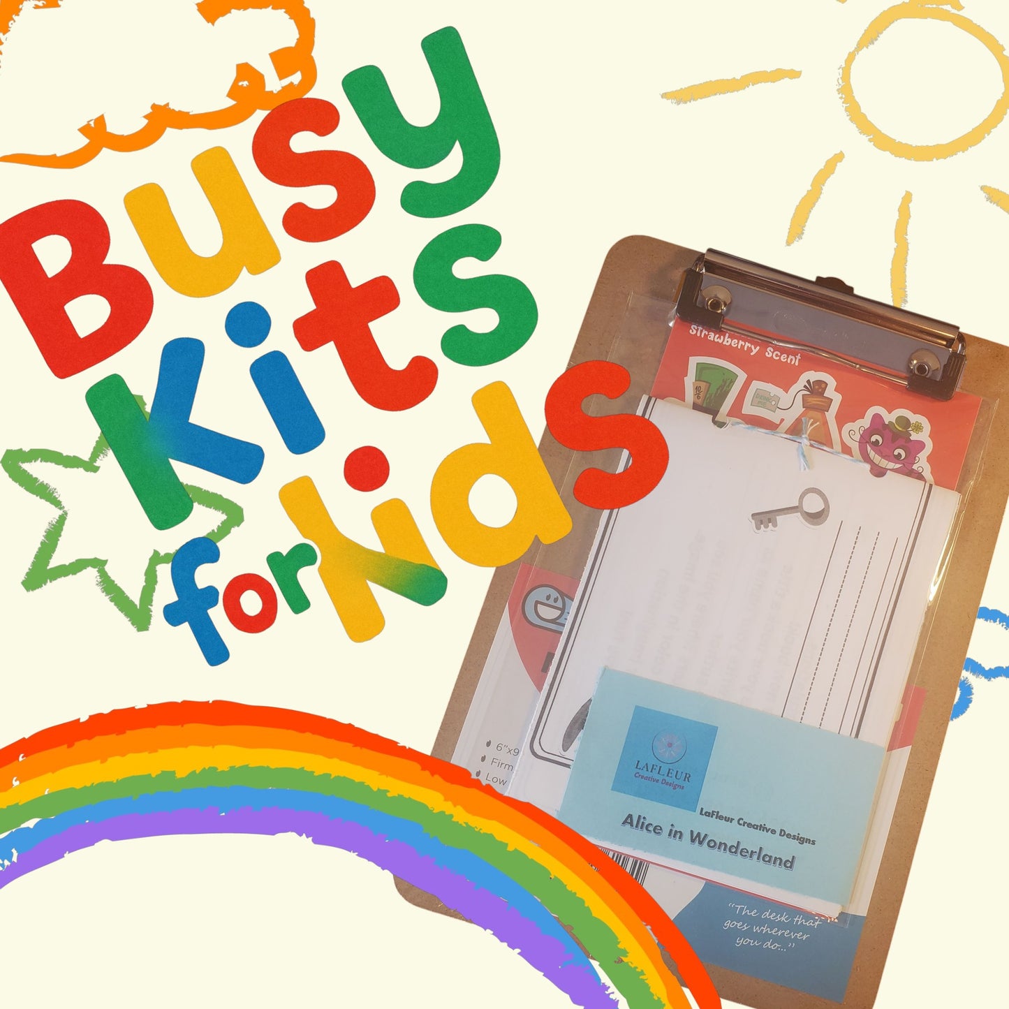 Busy Kits for Kids - Alice In Wonderland Storybook - Strawberry Scratch and Sniff - Clipboard