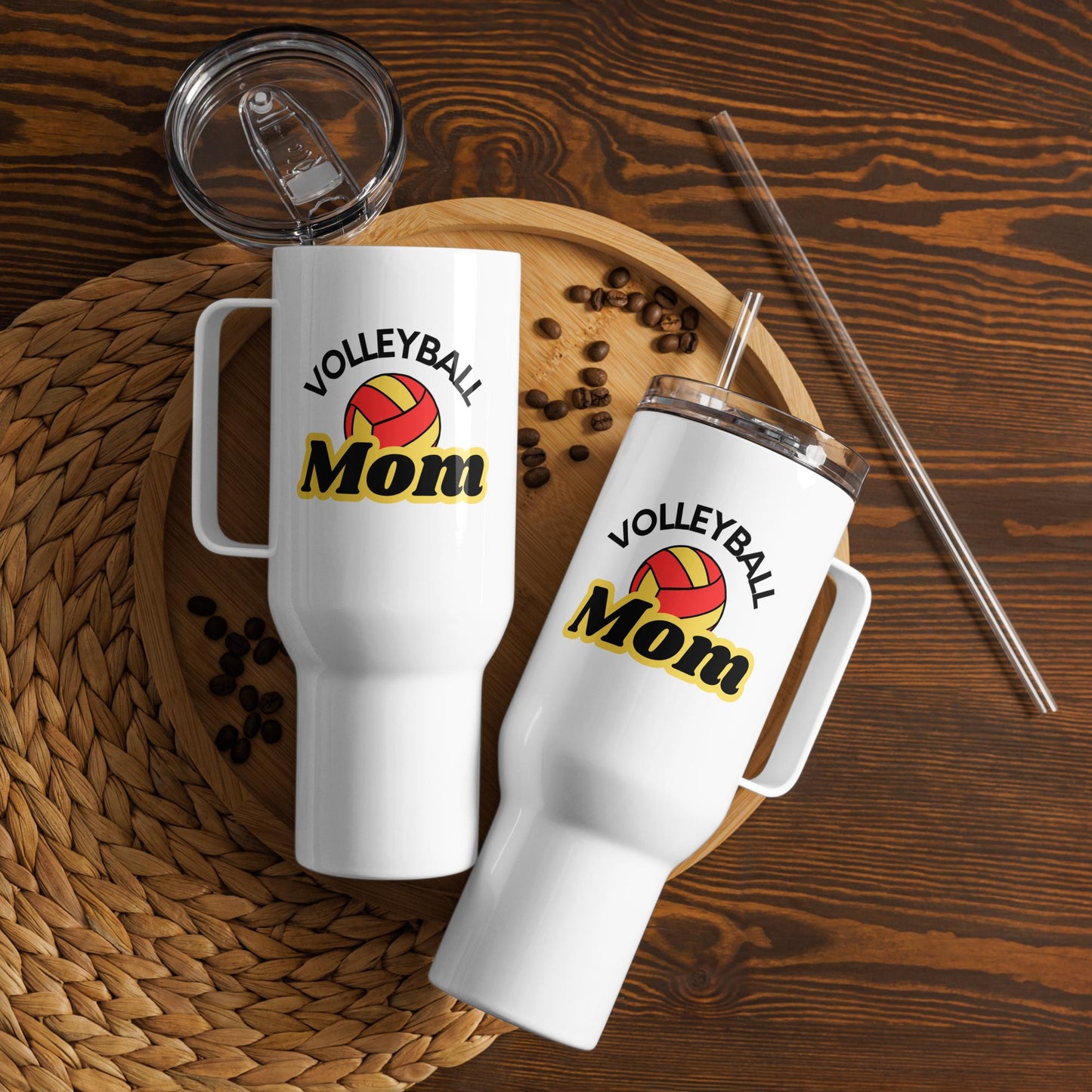 Volleyball Mom Travel Mug - Red and Yellow