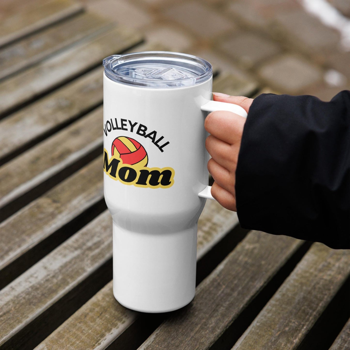 Volleyball Mom Travel Mug - Red and Yellow