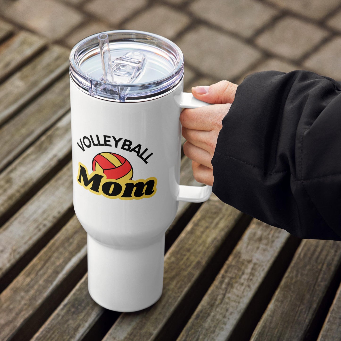 Volleyball Mom Travel Mug - Red and Yellow