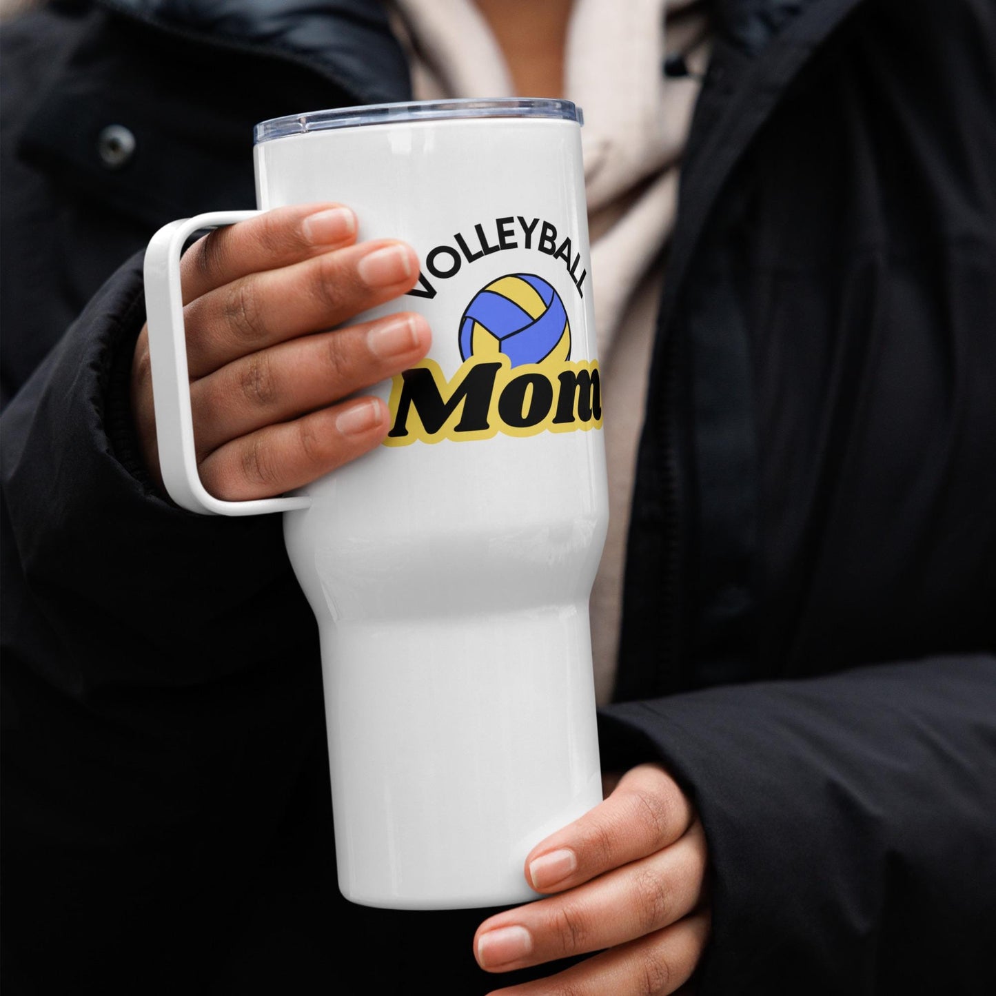 Volleyball Mom Travel Mug - Blue and Yellow