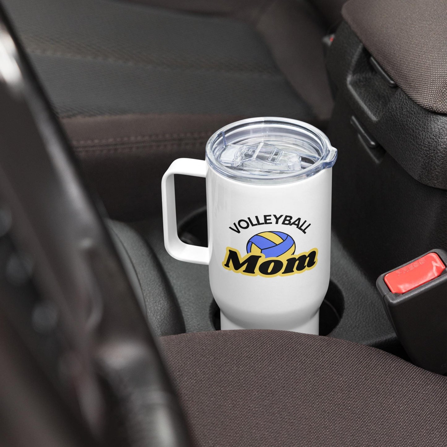 Volleyball Mom Travel Mug - Blue and Yellow