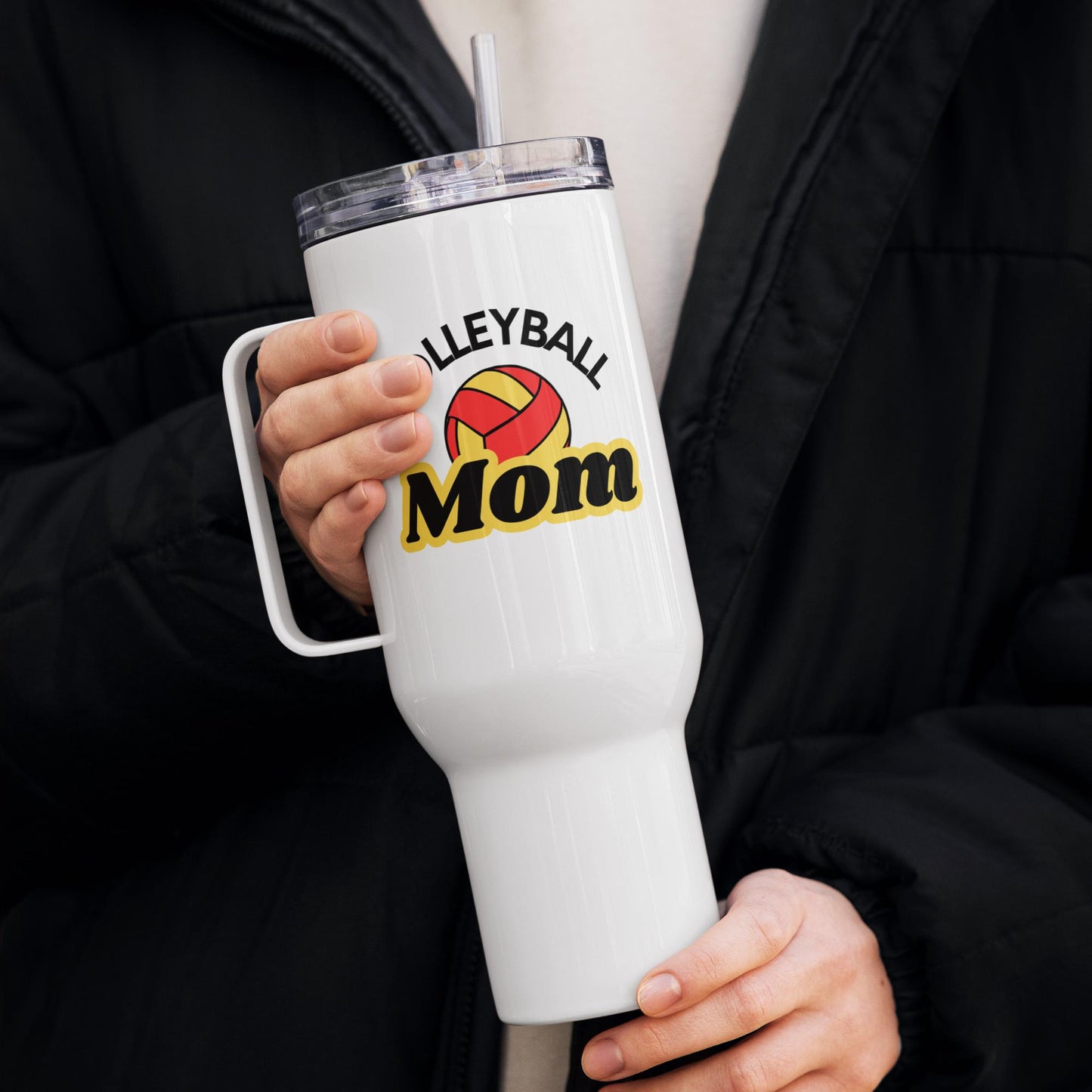 Volleyball Mom Travel Mug - Red and Yellow