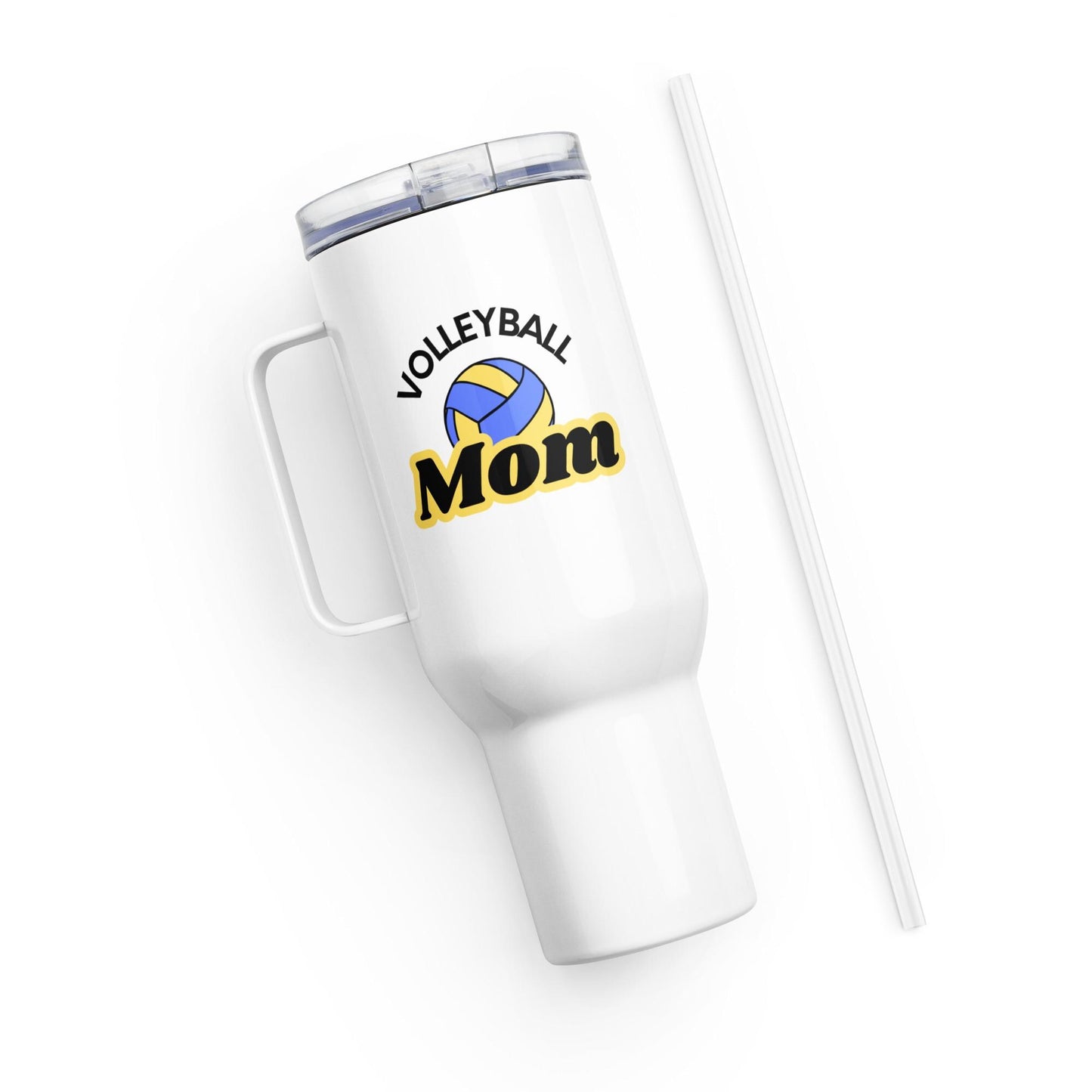 Volleyball Mom Travel Mug - Blue and Yellow