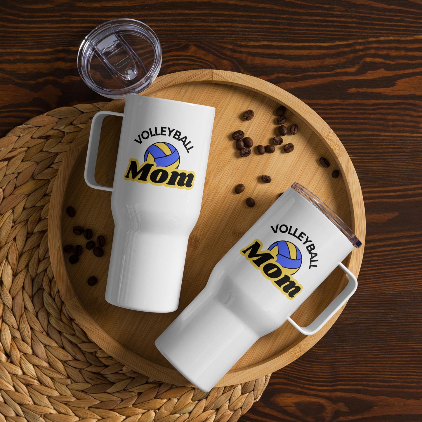 Volleyball Mom Travel Mug - Blue and Yellow