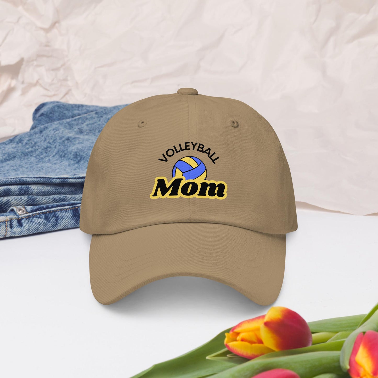 Comfortable Volleyball Mom Hat - Blue and Yellow