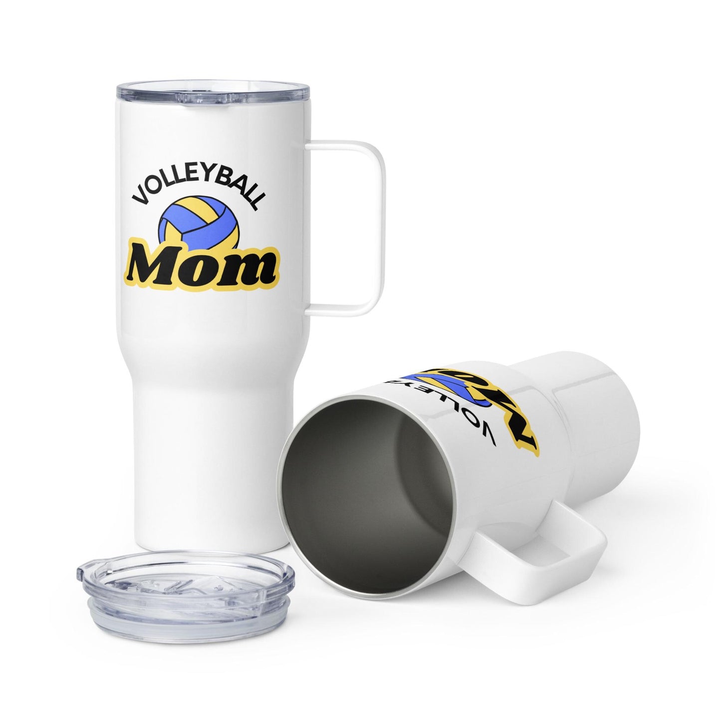 Volleyball Mom Travel Mug - Blue and Yellow