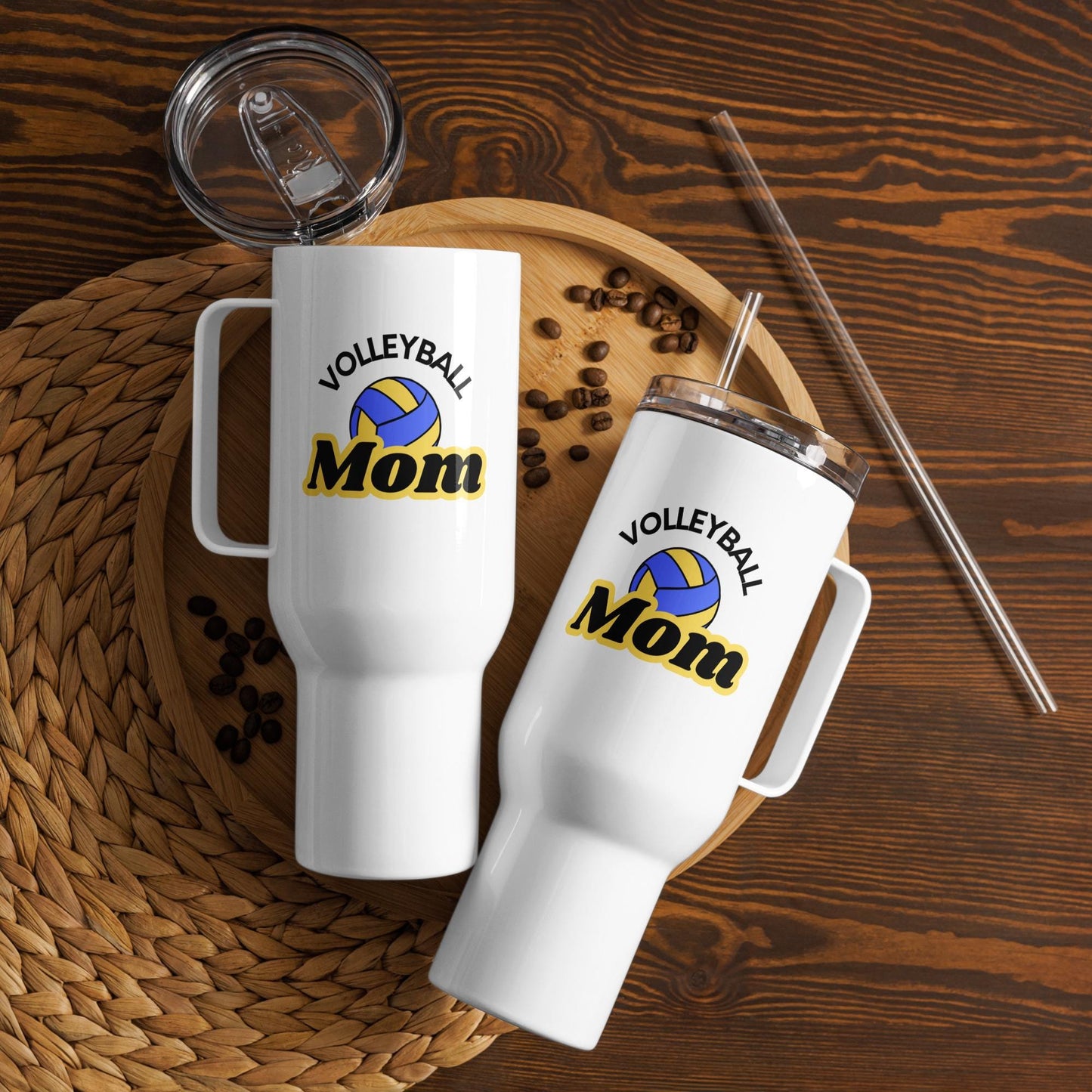 Volleyball Mom Travel Mug - Blue and Yellow