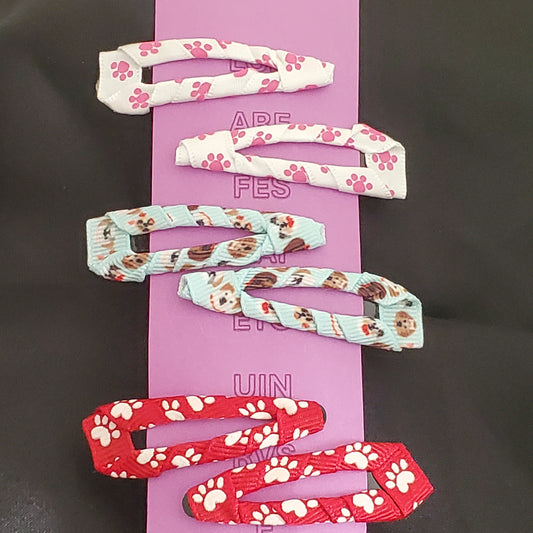 Hair BuddEZ, Hair Clip, Pet, Pawprint, Dog, Red, Pink - Set of 3
