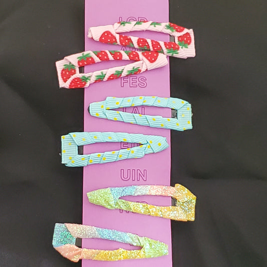 Hair BuddEZ, Hair Clip, Rainbow, strawberries, Polka dots - Set of 3